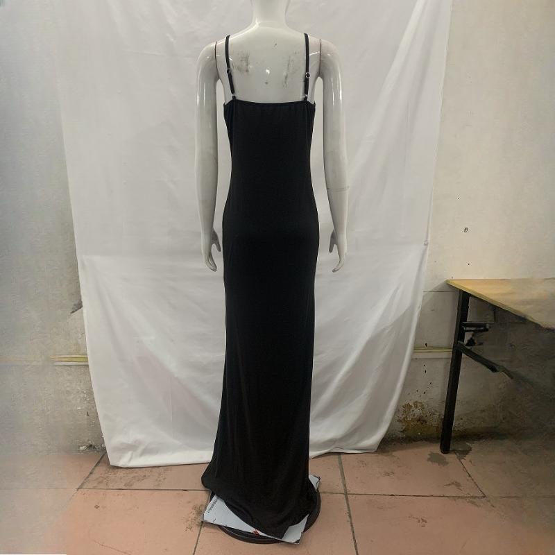 European and American summer mesh splicing solid color suspender skirt slim fit dress
