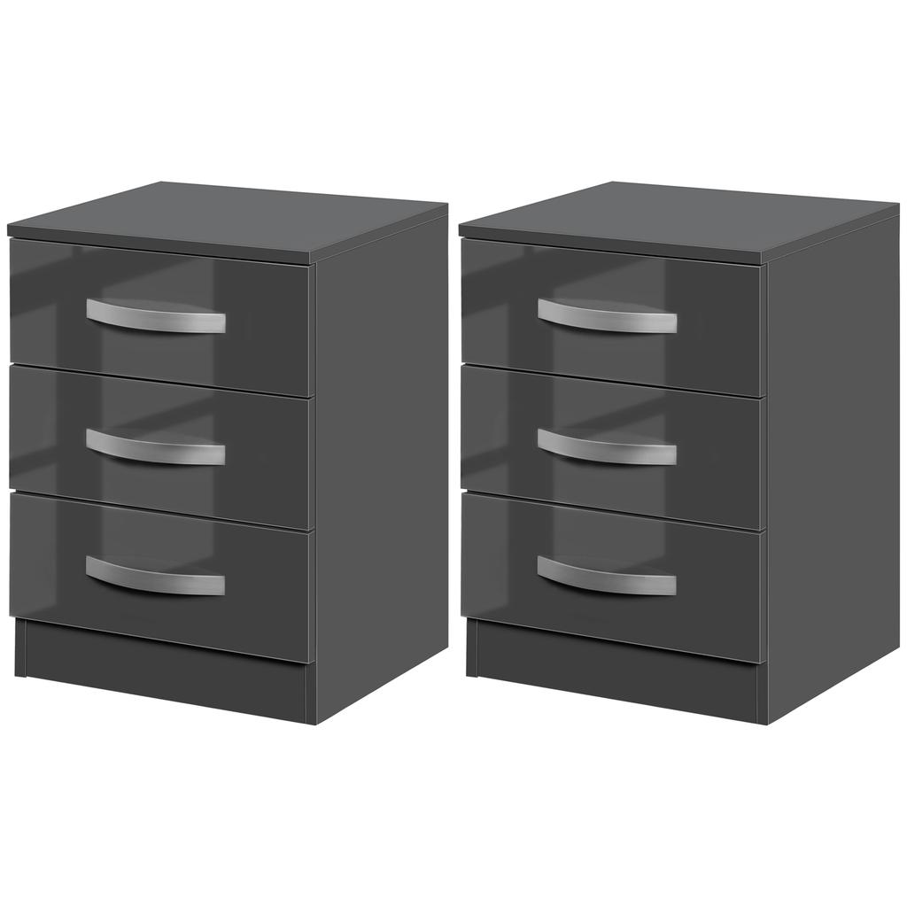 Set of 2 Modern Nightstands with 3 Drawers for Bedroom and Living Room in Particleboard, 40x36x56 cm, Grey