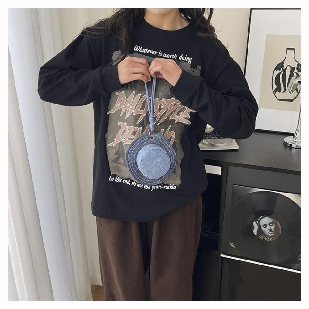 Portable Denim Hat Shape Wallet with Hand-Held Strap Pendant Bag Money Pouch Headphone Bag Women