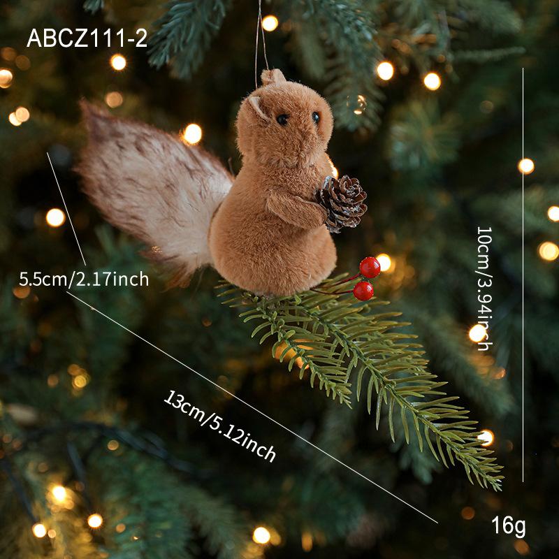 

Plush Squirrel Pendant Pinecone Branch Cartoon Doll Christmas Tree Decoration Desktop Ornament Hanging Decoration