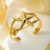 Starfish Crab Asymmetrical Open Bangle for Women Men Stainless Steel Gold-Plated Scallop Shell Bangle Boho Beach Party Jewelry