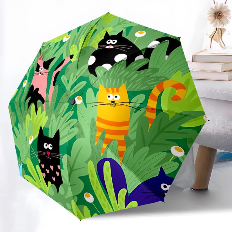 1pc Cats Garden Automatic Folding Umbrella - 8-Rib Automatic Open/Close, Portable Collapsible Compact Umbrella yy251218070