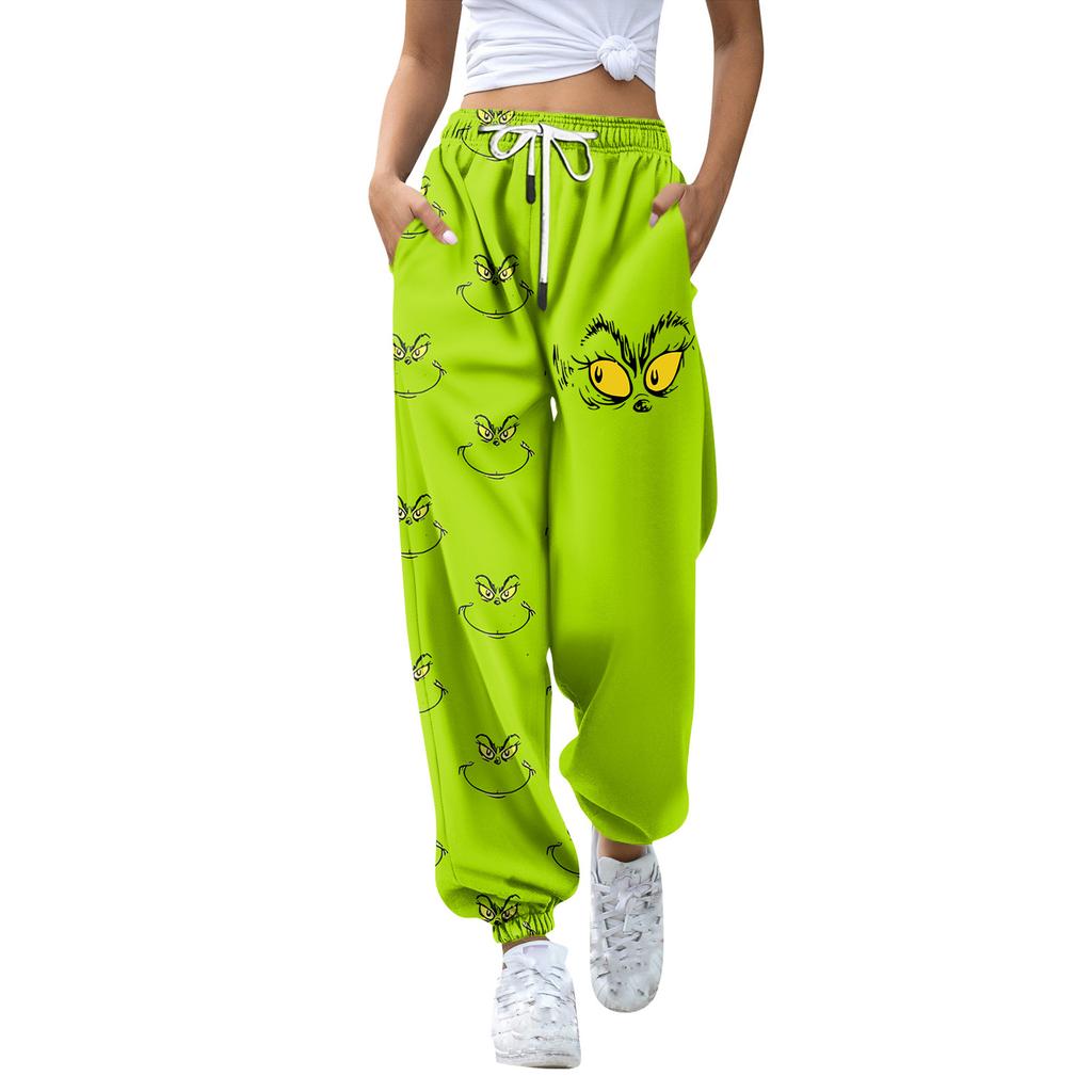 Pantaloni della tuta casual tinta unita con coulisse in vita, alla moda natalizia da donna