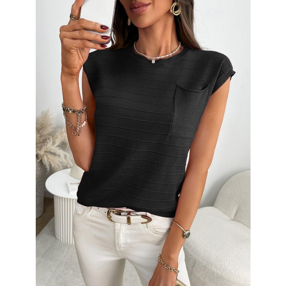 Sommer neuer Damen Pullover kurzärmelig Rundhals gestreift Stricktasche Pullover Top