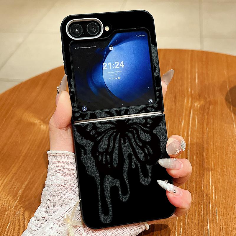 Butterfly Print Leather Texture TPU Magnetic Case For Magsafe For Samsung Galaxy Z Flip 6 5 4 3 Flip4 Flip5 Flip6 Folding Cover