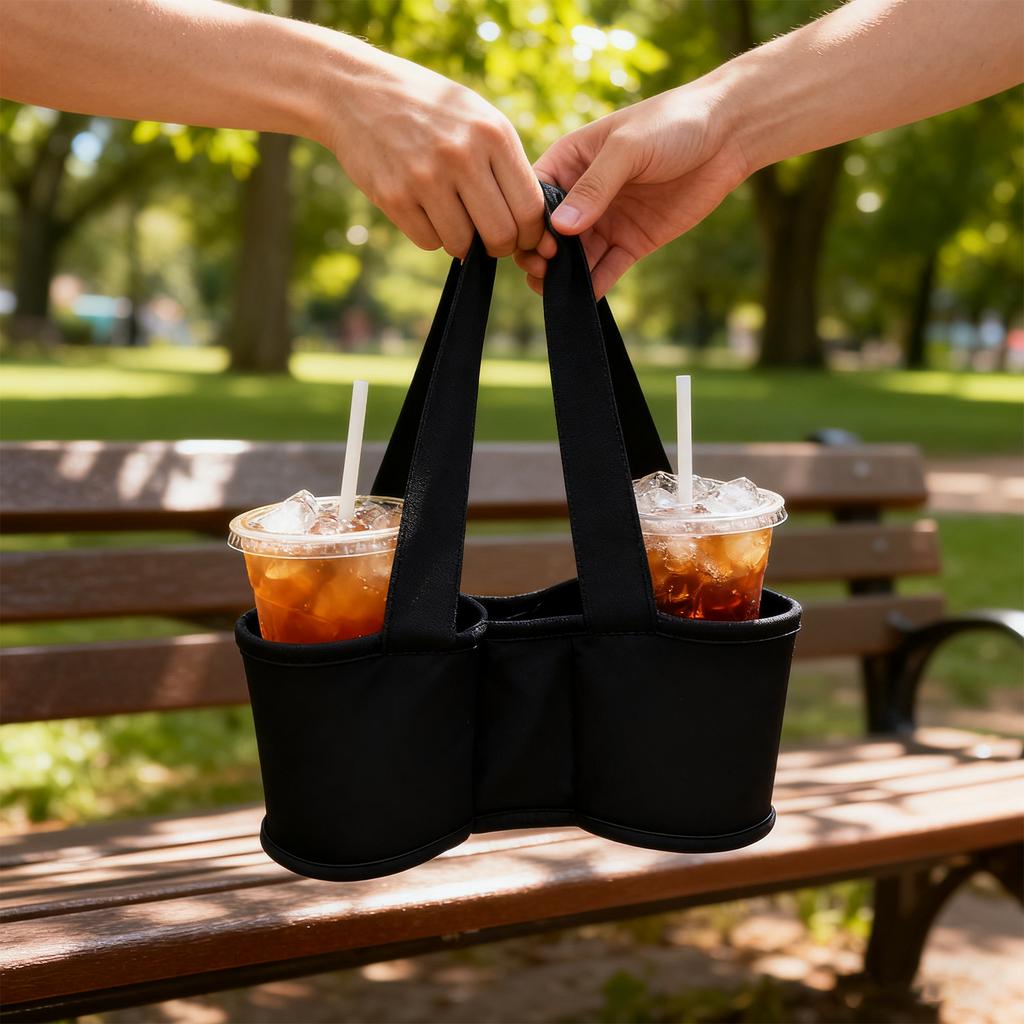 Canvas Double Cup Beverage Holder, Perfect For Coffee And Tea, Sports, Camping, And Outdoor Activities, Hands-free Carrying, Cup Design, Multifunct