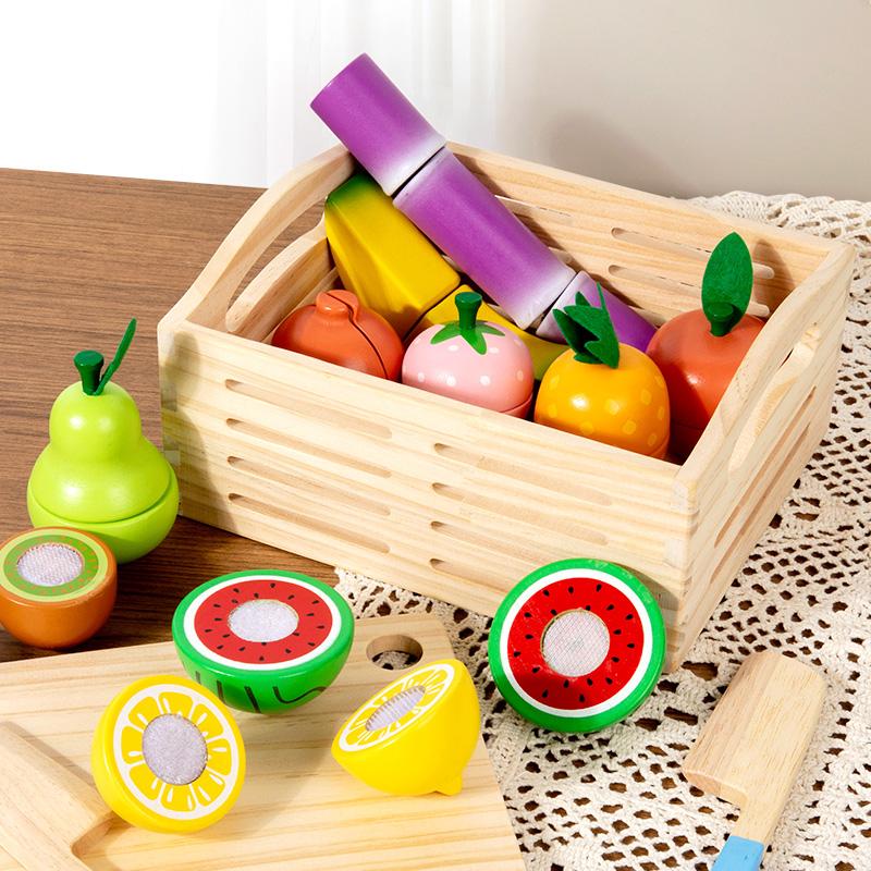 Wooden Simulation Kitchen Toy Montessori Pretend Play House Series Cut Fruit Desserts Children Cut Vegetables Educational Toys