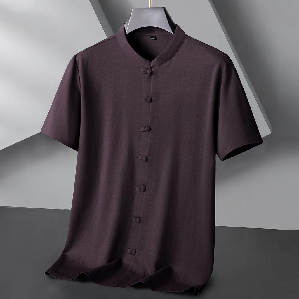 Fat brother, loose Chinese retro stand-up collar short-sleeved shirt, summer plus size men's Tang suit half-sleeved shirt
