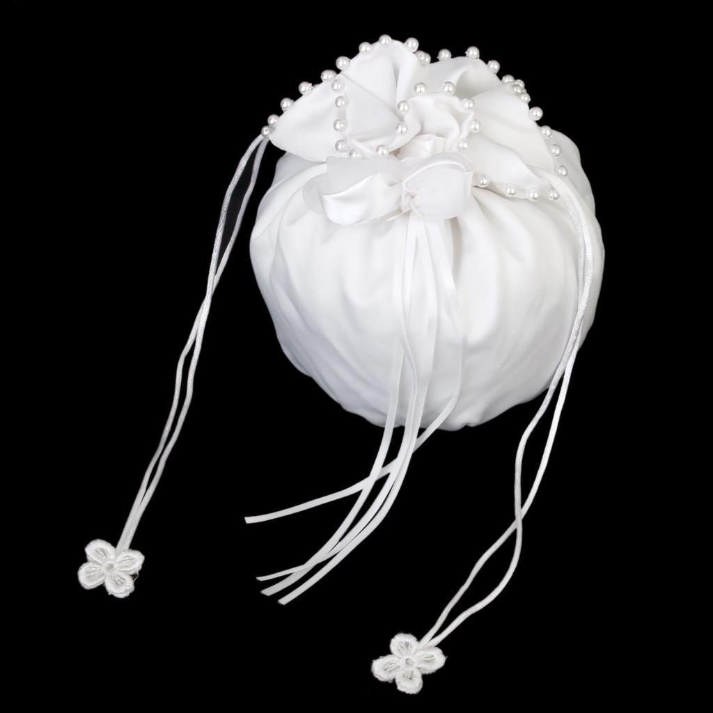 /White Satin Bride Bag Bridesmaid Wedding Party Flower Girl Handbag