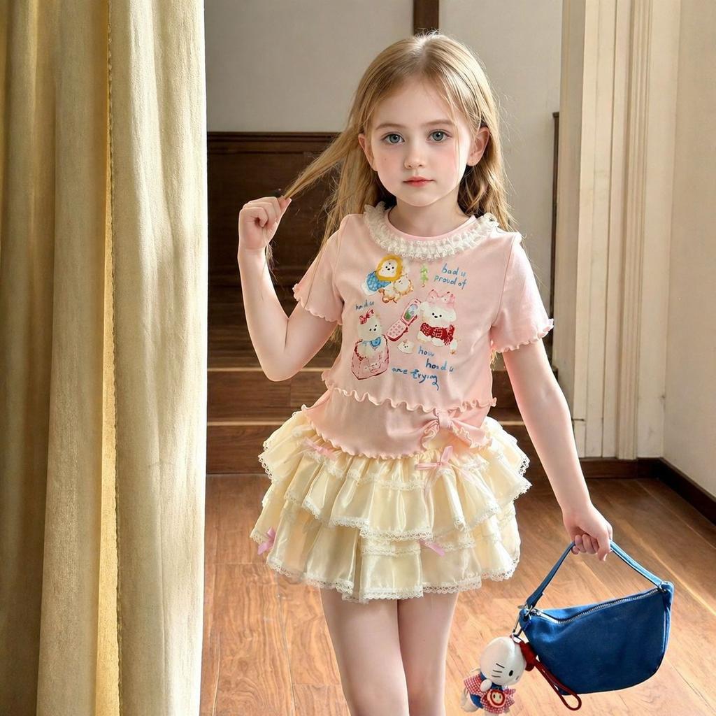 Girls Summer Lightweight Cartoon Short Sleeve T Shirt Cute Princess Top