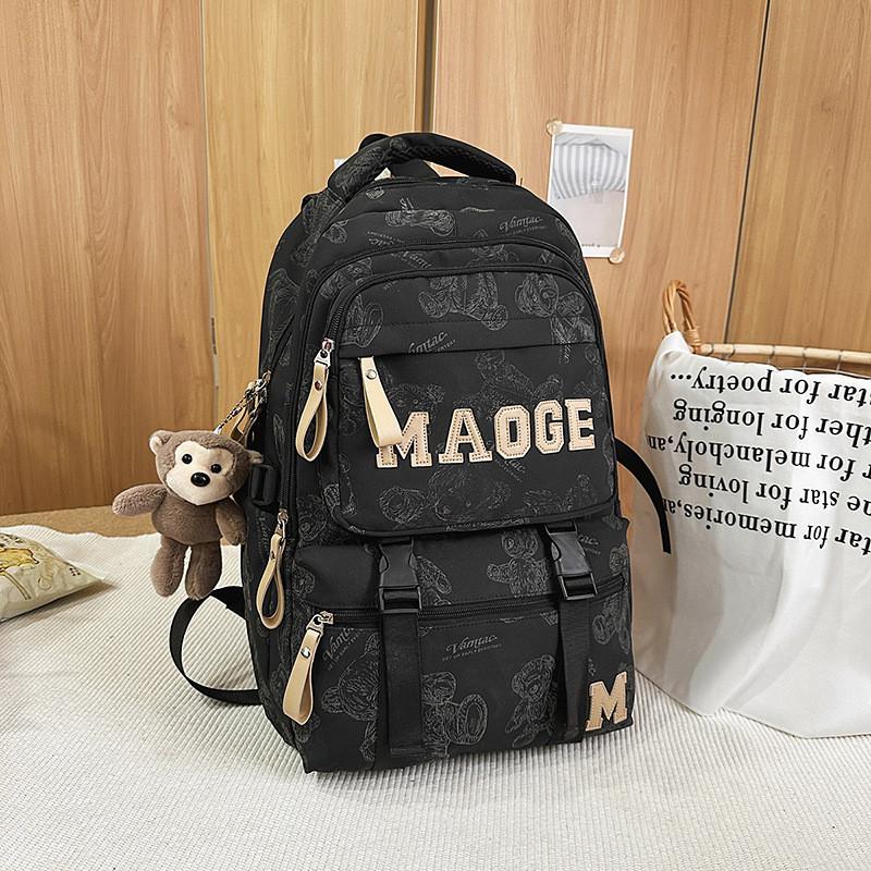 Bear Pattern Print Backpack With Nylon Construction Ergonomic Air Cushion Straps