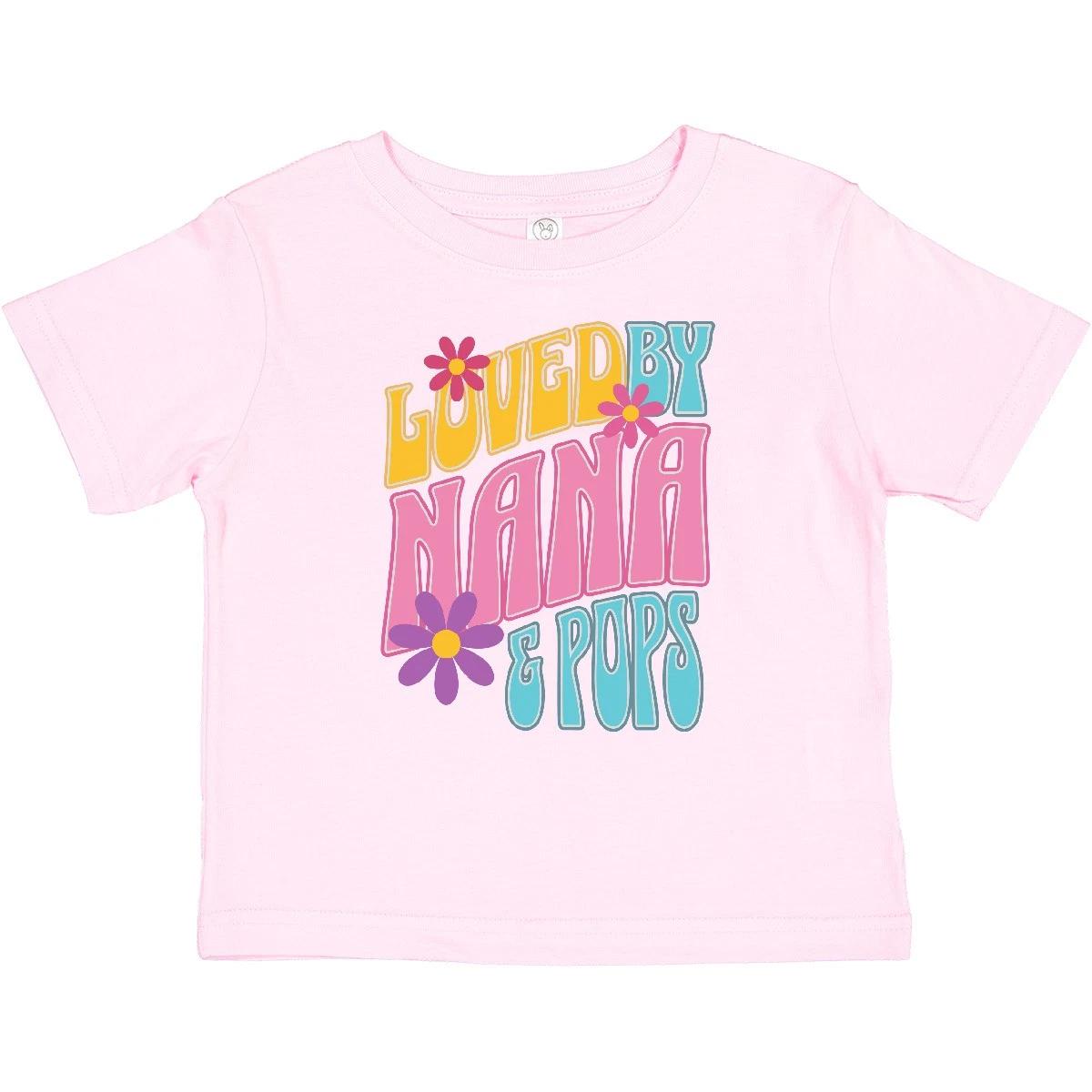 Inktastic Nana And Pops Love Me Retro Flowered Baby T-Shirt Granddaughter Girls 150