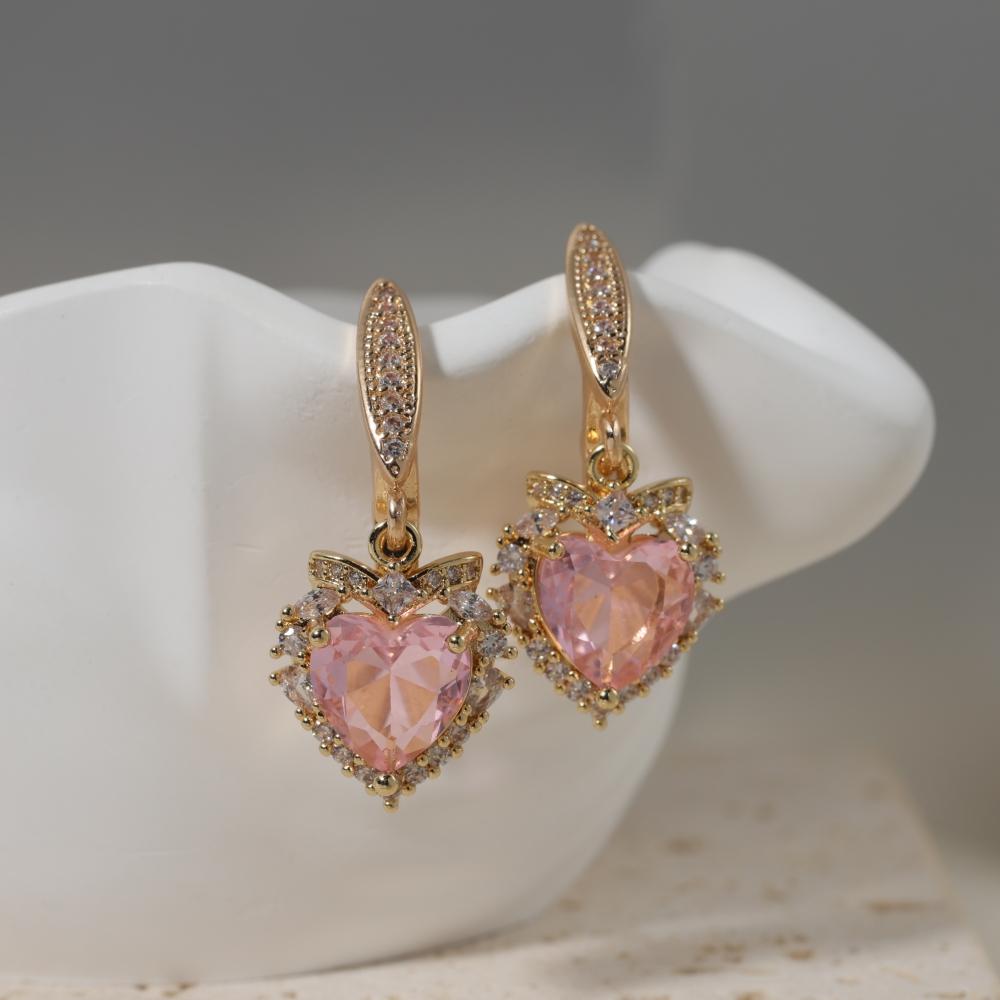 1 Pair Fashion Heart Shape Dangle Earrings for Women Zirconia Earring Jewelry Wedding Party Accessories