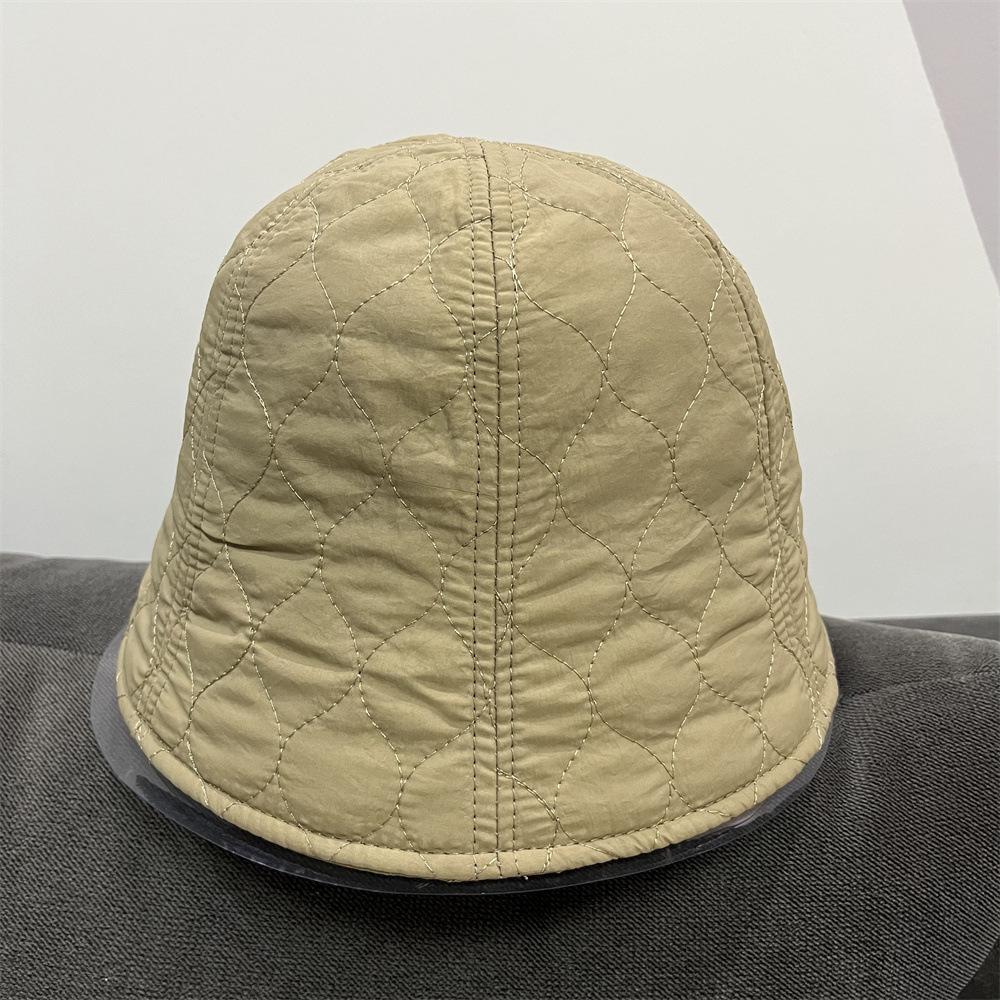 Autumn and Winter Warm Down Cotton Plaid Black Bucket Hat Women's New Casual Face Small Bucket Hat Women