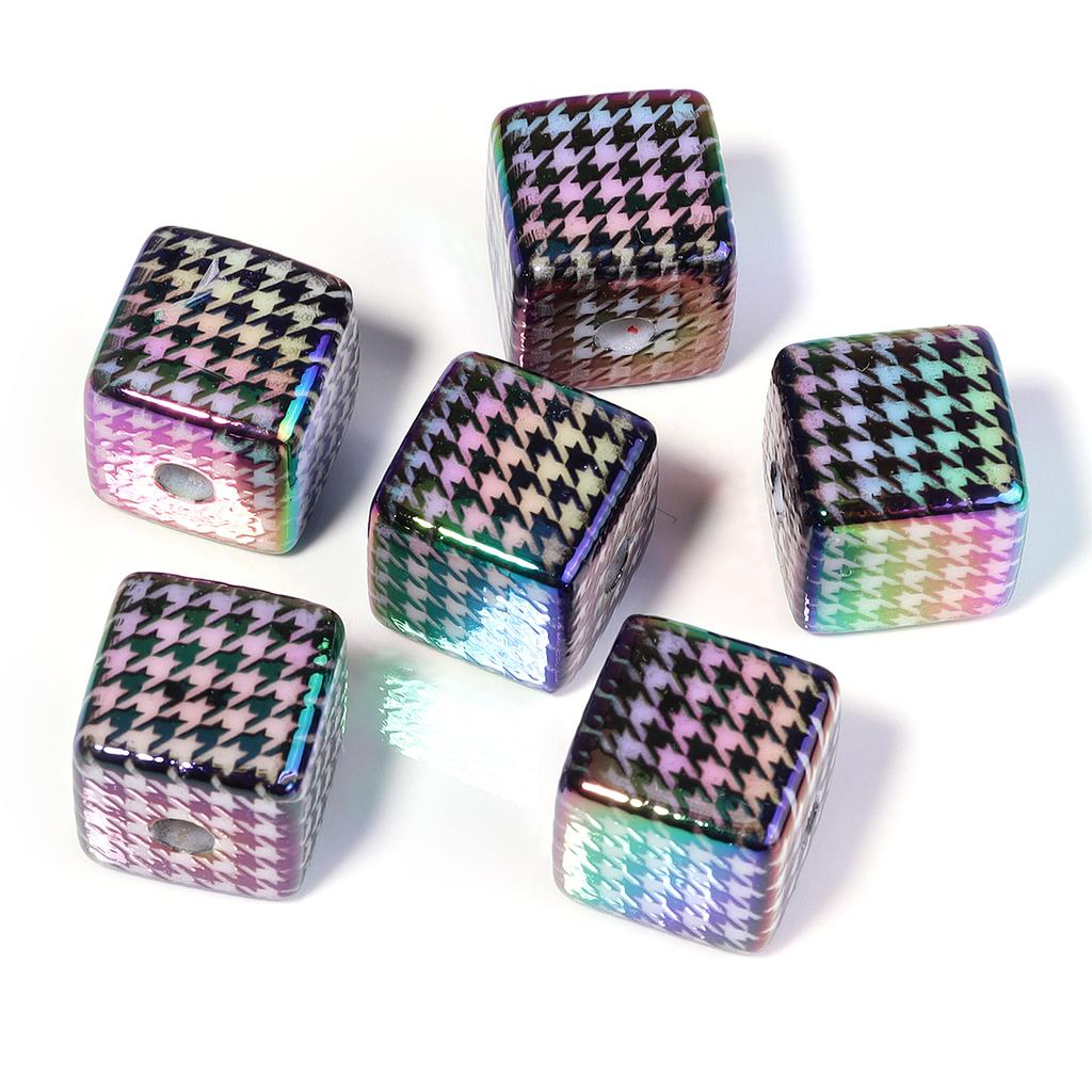 10pcs/lot 13mm Colorful Acrylic Beads Square Checkered Pattern Beads Loose Spacer Beads For Jewelry Making DIY Bracelet Necklace
