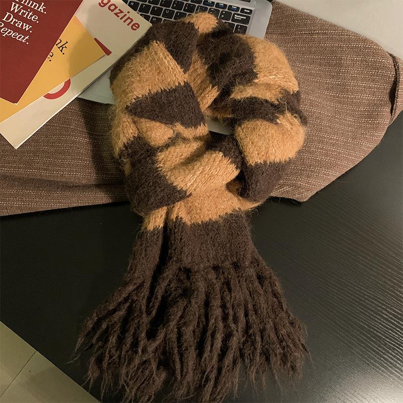 Korean Quality Striped Tassel Fashion Scarf Autumn and Winter All Match Warm Knitted Imitation Cashmere Scarf
