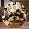 Eine liegende Welpen-Holz-Rund-Stumme Hänge-Wanduhr, Geeignet für Wohnzimmer, Büro, Arbeitszimmer, Schlafzimmer, Heimdekoration