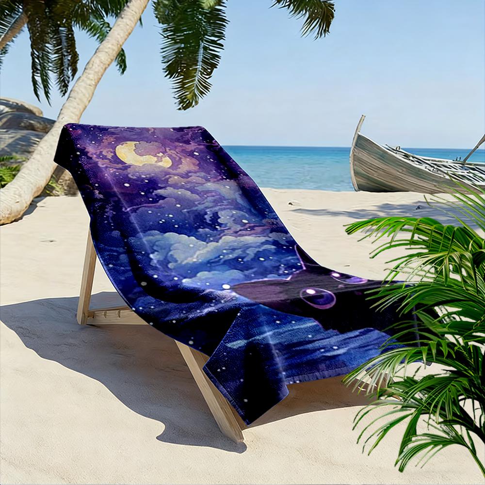 Black Cat and Moonlit Night Sky Beach towel quick-drying for travel outdoor sports jogging beach and swimming