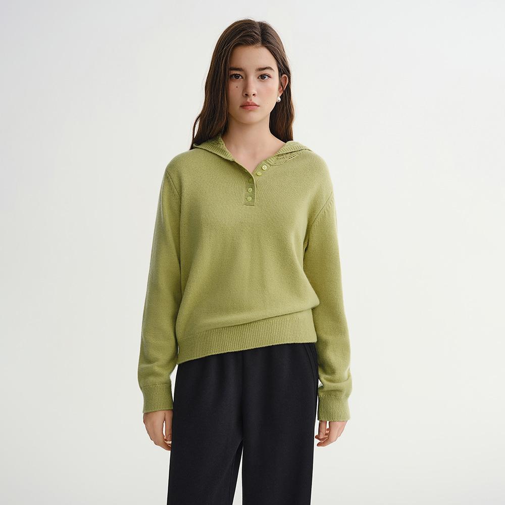 Eiaenlei Ar_Crochet Hooded Knit Sweater_Green