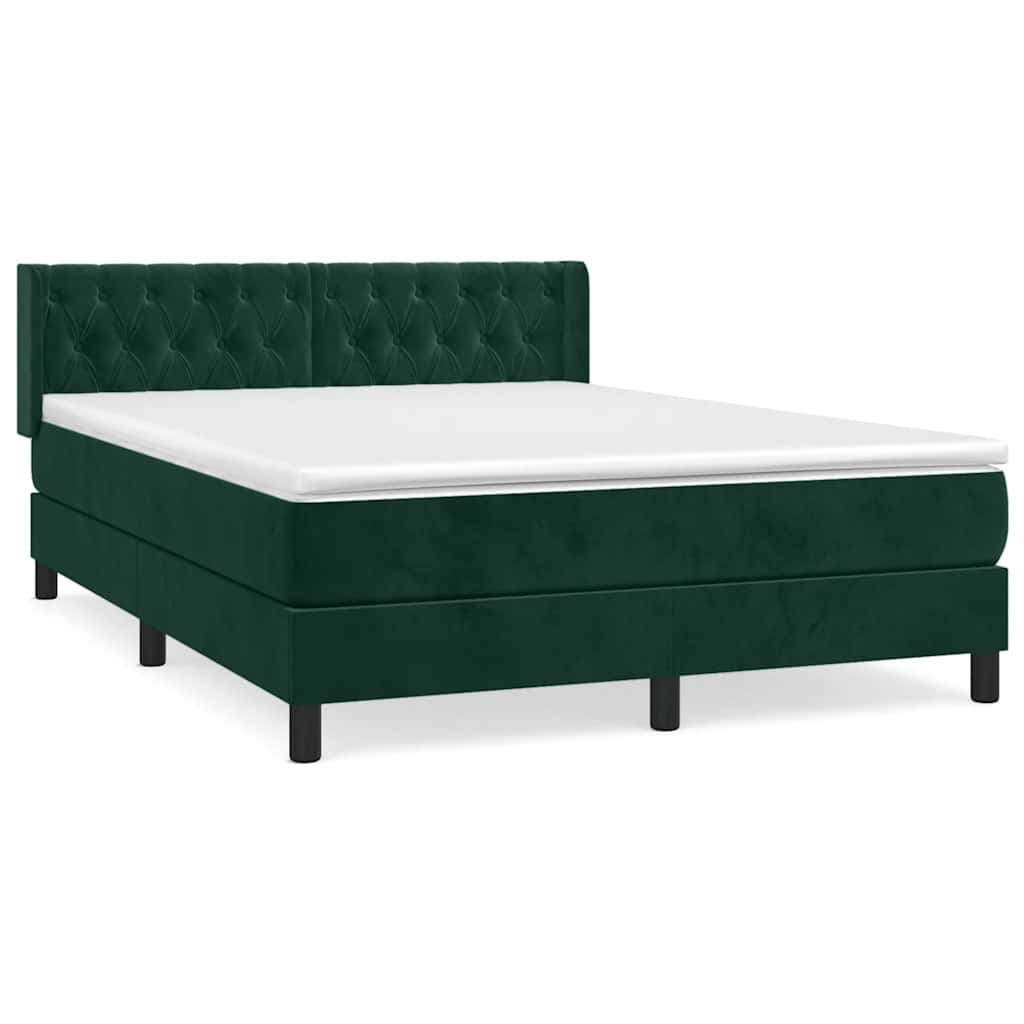 Box Spring Bed with Mattress Dark Green 140x200 cm Velvet