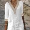 V-neck Half Sleeve Thin Beach Dress Women Elegant Lace Stitching Casual Dress Streetwear