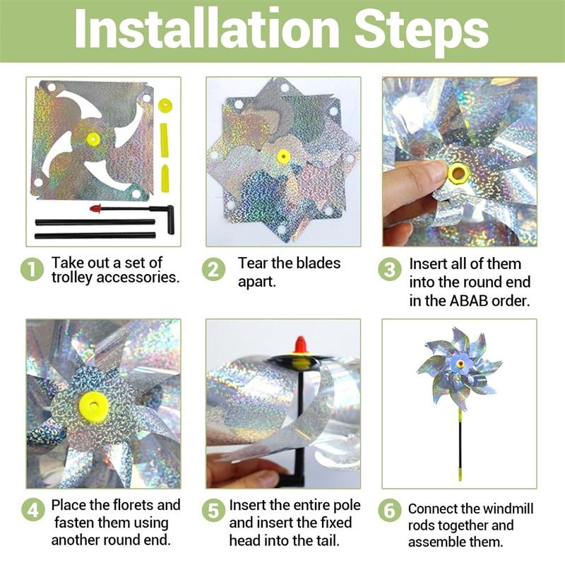 1/10X Bird Repellent Reflective Windmill Anti Bird Wind Spinner for Garden Orchard