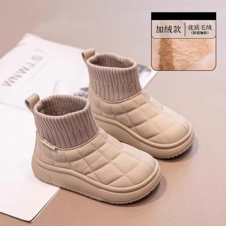 Children's Snow Boots 2-18 Years Old Khaki Padded Thickened Boys Girls Cotton Shoes Winter Black Soft Non-slip Kids Sock Boots