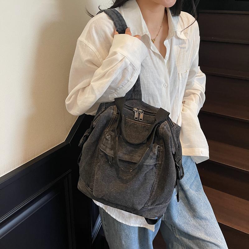 Jeans-Rucksack Damen Kleiner Rucksack Studenten-Schultasche Multifunktionale Handtasche