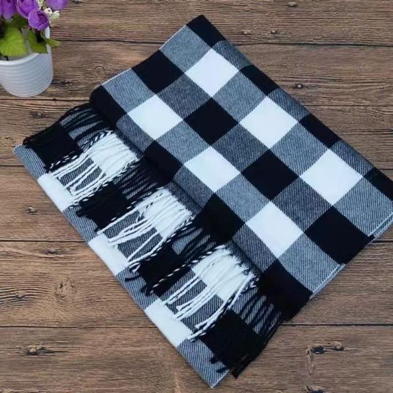 Versatile Lattice Unisex Scarf Autumn And Winter Warm Scarf Student Couple Tassel Shawl