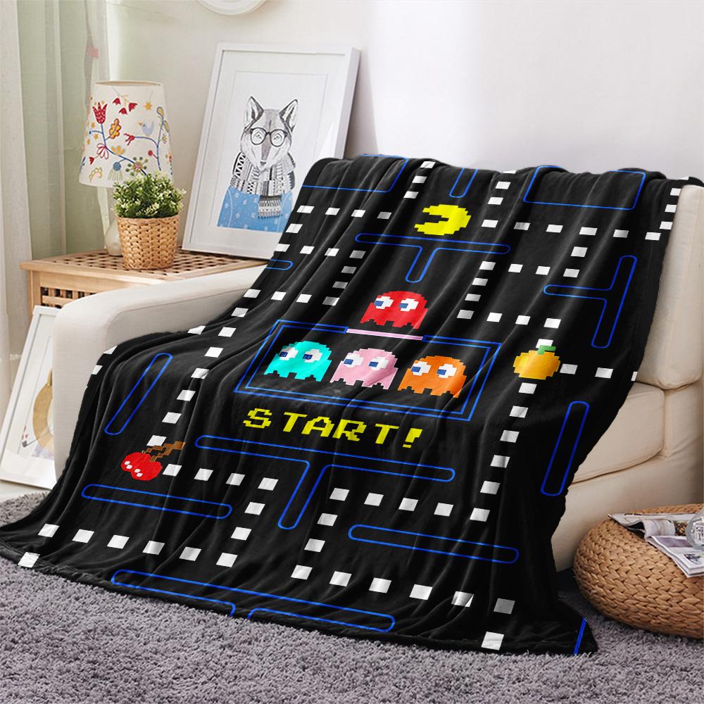 1 st Pac-Man-tryckt flanellfilt, hög kvalitet för alla årstider, heminredning, värme och komfort, perfekt som julklapp