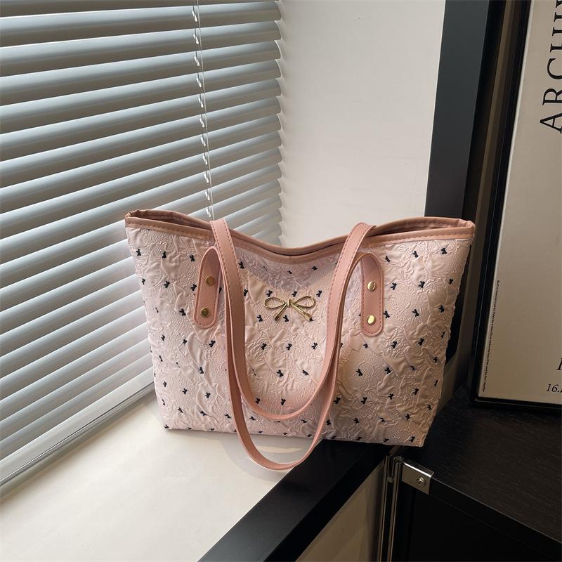 Sweet Bow Print Shoulder Bag Large Capacity Trendy Women S Handbag Tote Underarm Bag  Travel Storage Bag Birthday Gifts розовый