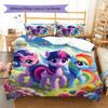 Colorful Cartoon Pony Group Wildflower Meadow Print Duvet Cover Set Soft Kids Bedding Set For Bedroom Home Decoration
