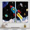 2PCS Galaxy Rocket Curtains Cartoon Astronaut Planet StarryBoys Girls Rod Pocket Bedroom Window Drapes.