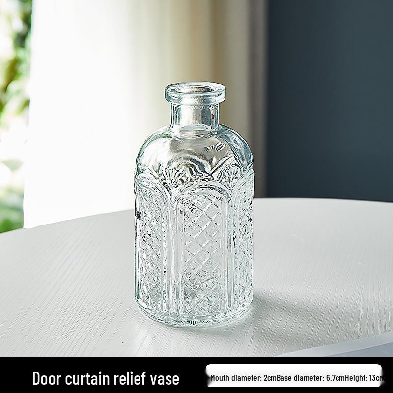Retro Embossed Transparent Glass Vase: French-Inspired Luxury Home Decor for Living Room
