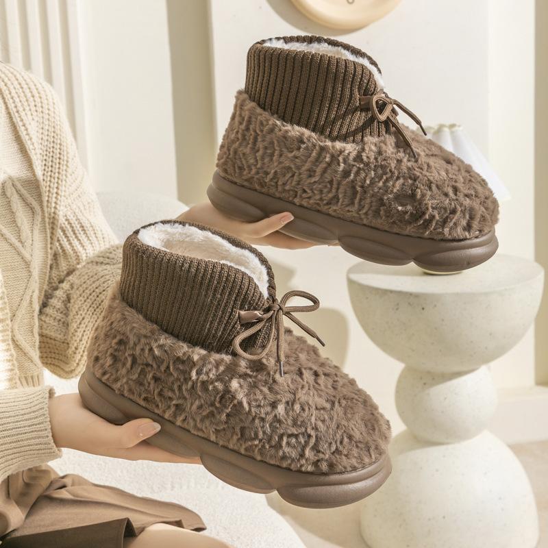 New Fluffy Strap Cotton Shoes Winter Velvet Cotton Slippers Outer Wear Cotton Boots Thick Sole High Heel