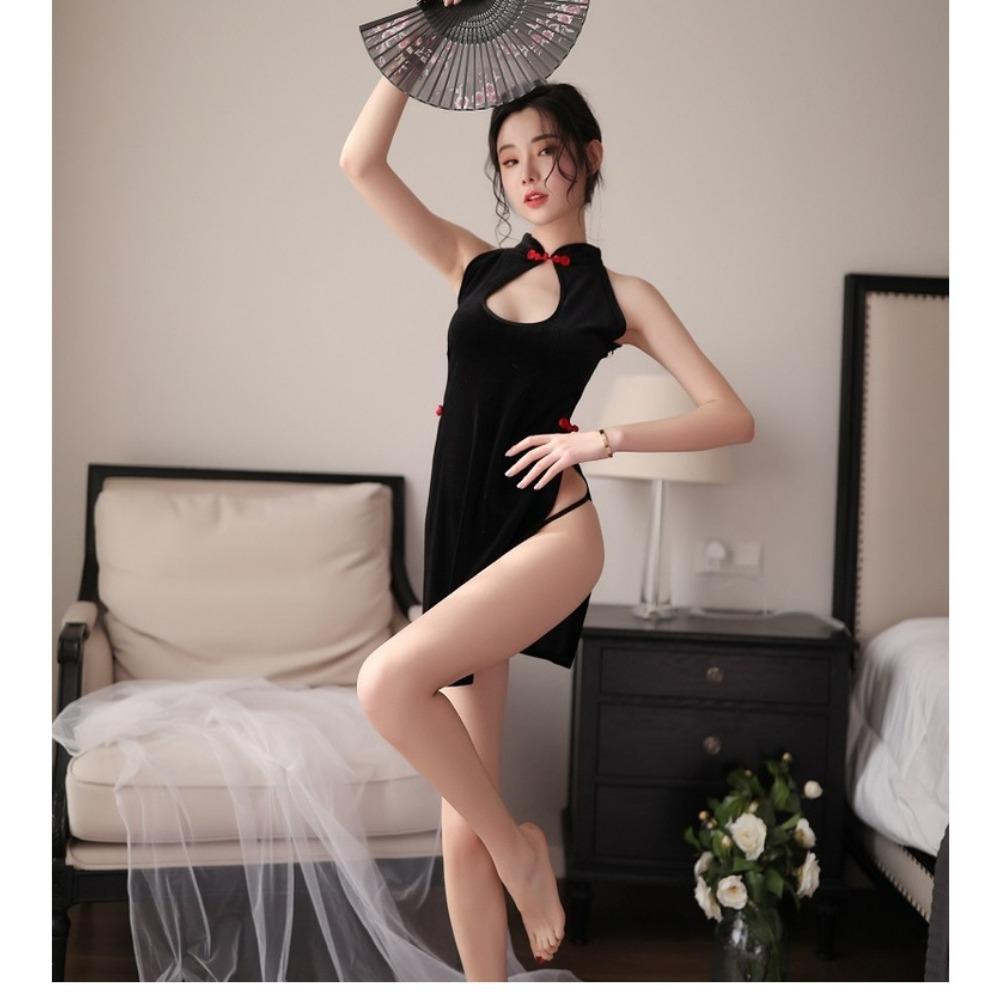 Xiucaisha Sexy Underwear Pajamas Antique Cheongsam Small Breasts Gathered Naked Back Straps Tied Sexy Uniform Seduction Woman