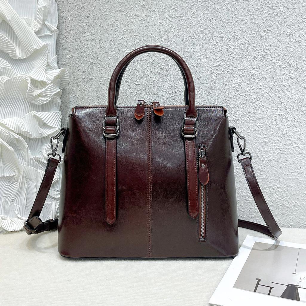 Women Shoulder Cross body Handbag Top Handle Bag Genuine Leather Casual Designer Lady Female Oil Wax Cowhide Messenger Tote Bag