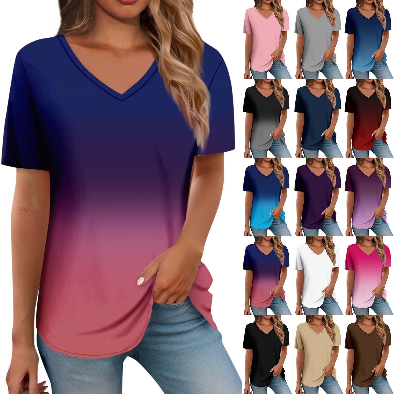 

Женская летняя повседневная футболка с v-образным вырезом и коротким рукавом, винтажный топ с принтом L синий