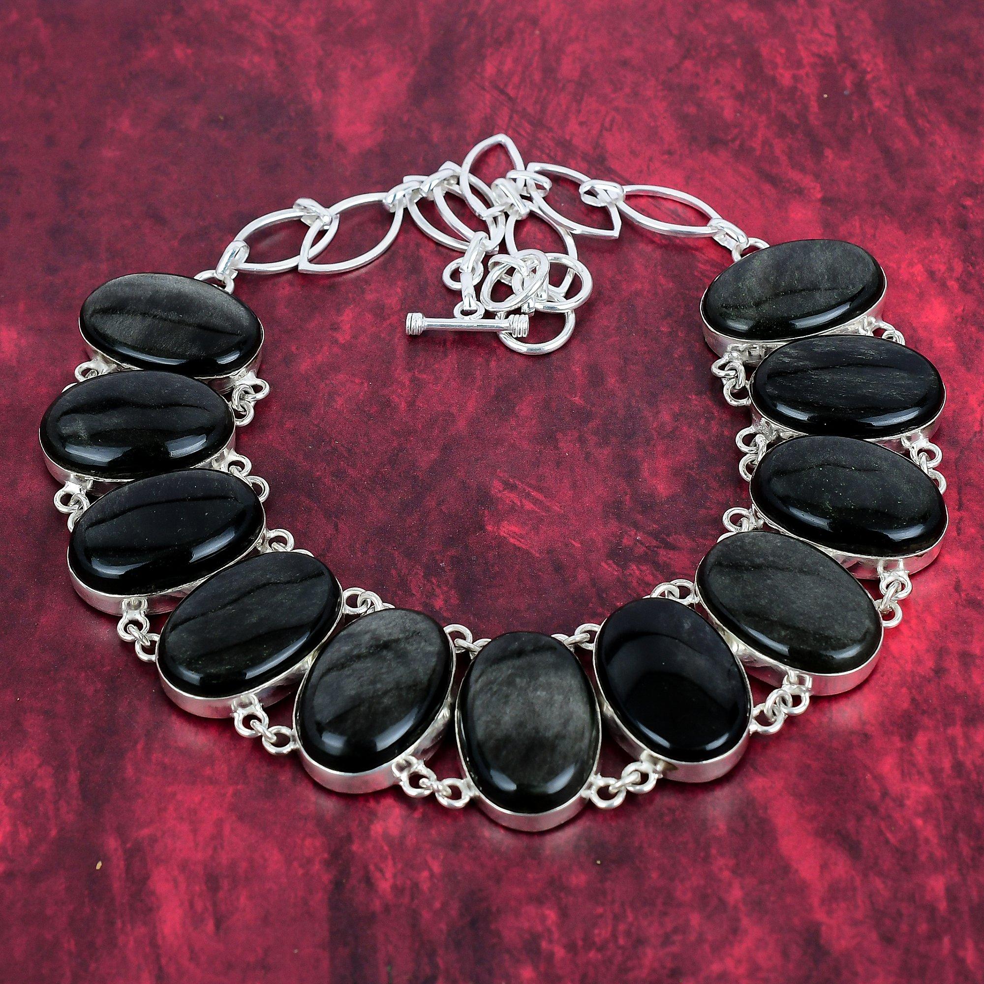 

Красивое ожерелье из натурального серебра с обсидианом 925 пробы из стерлингового серебра с регулируемой цепочкой, ожерелье из драгоценных камней ручной работы Adjustable with 18 inches чёрный