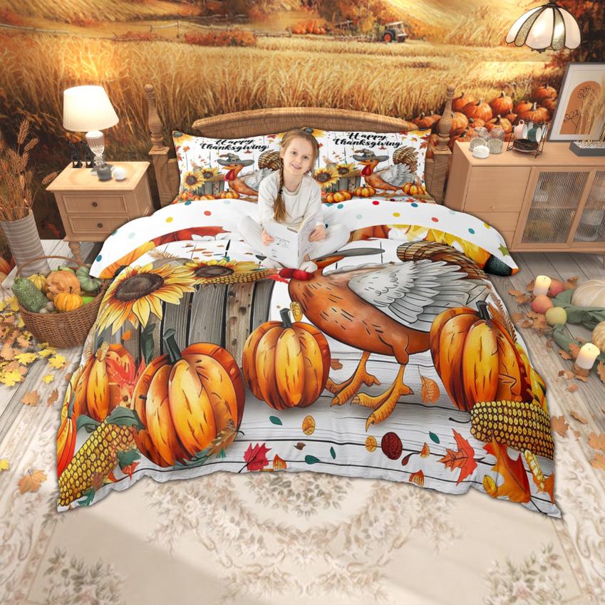 

Одеяло Homewish День Благодарения Для Детей Тыква Индейка Комплект Постельного Белья Осенний Фестиваль Спальный Комплект Декор Комнаты Comforter (quilt)-EU Single(135*200cm)3pcs