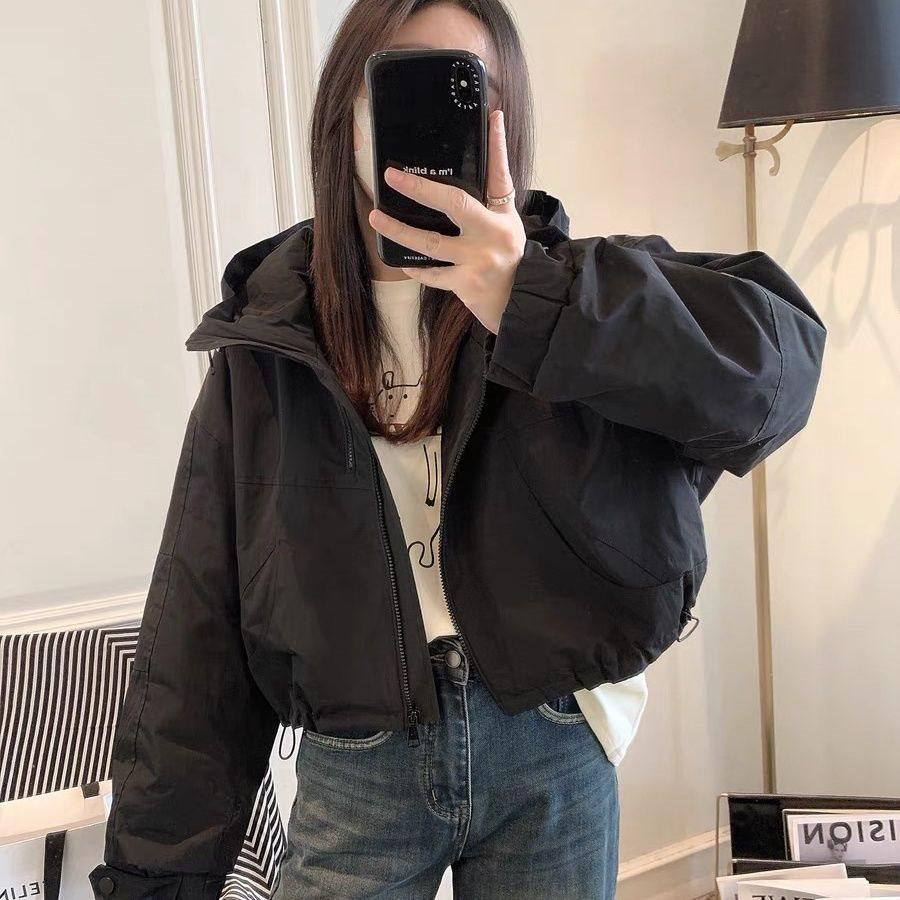 Women's Spring Hooded Short Trench Coat - Double Zipper, Stand-Up Collar, Casual Outdoor Windbreaker