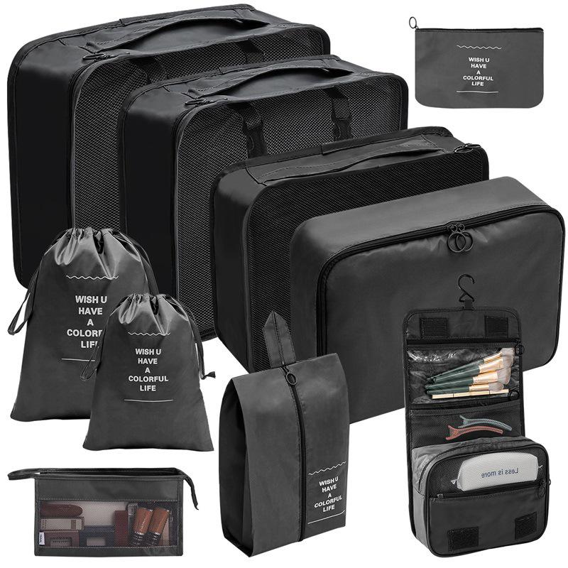 Travel Storage Set: Foldable Toiletry, Makeup, Clothes, Shoes, Digital Accessories, and Drawstring Luggage Bags.