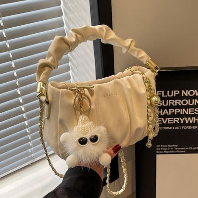New Bag Women's Fashion Messenger Bag Versatile Casual Chain Shoulder Bag Solid Color Portable Pleated Bag
