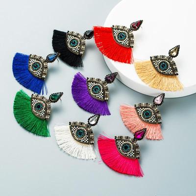 Women Creative Geometric Fan-shaped Drop Earrings Colorfull Tassels Crystal Alloy Eye Style Eardrops Sweat Color