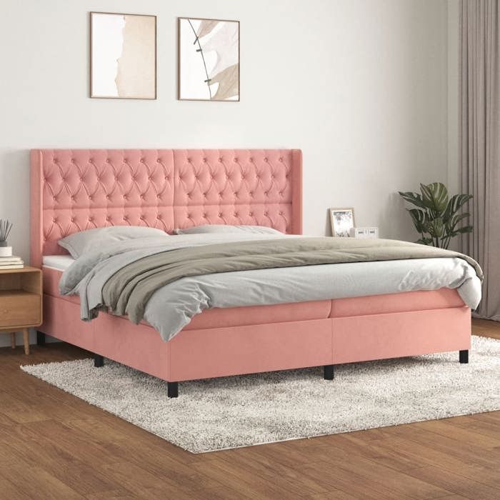 3132884 vidaXL Divan Bed with Mattress Pink 200x200 Cm Velvet