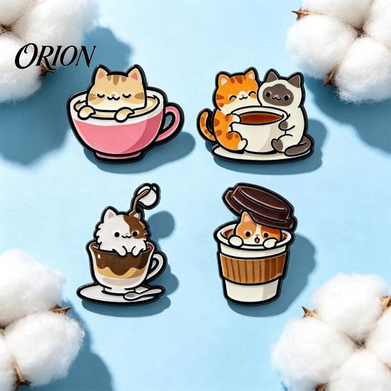 Coffee Cup Cat Brooch Cartoon Brooch, Kitten Enamle Lapel Pin, Animal Metal Pin Theme Alloy Badge, Clothing Accessories for Lovers