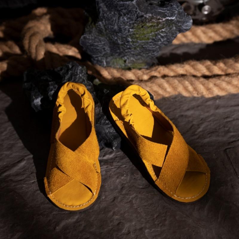 Leather flat-soled sandals women's summer retro handmade cross-strapped first-layer cowhide sandals soft-soled casual women's shoes
