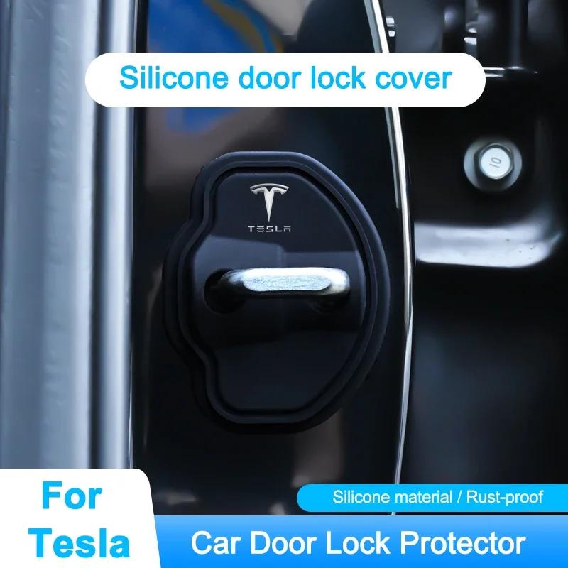 Car Sticker Tesla Car Silicone Door Lock Protective Covers Door Lock Buckles Sticker for Tesla Model Y 3 2017-2023/MODEL3 Highla