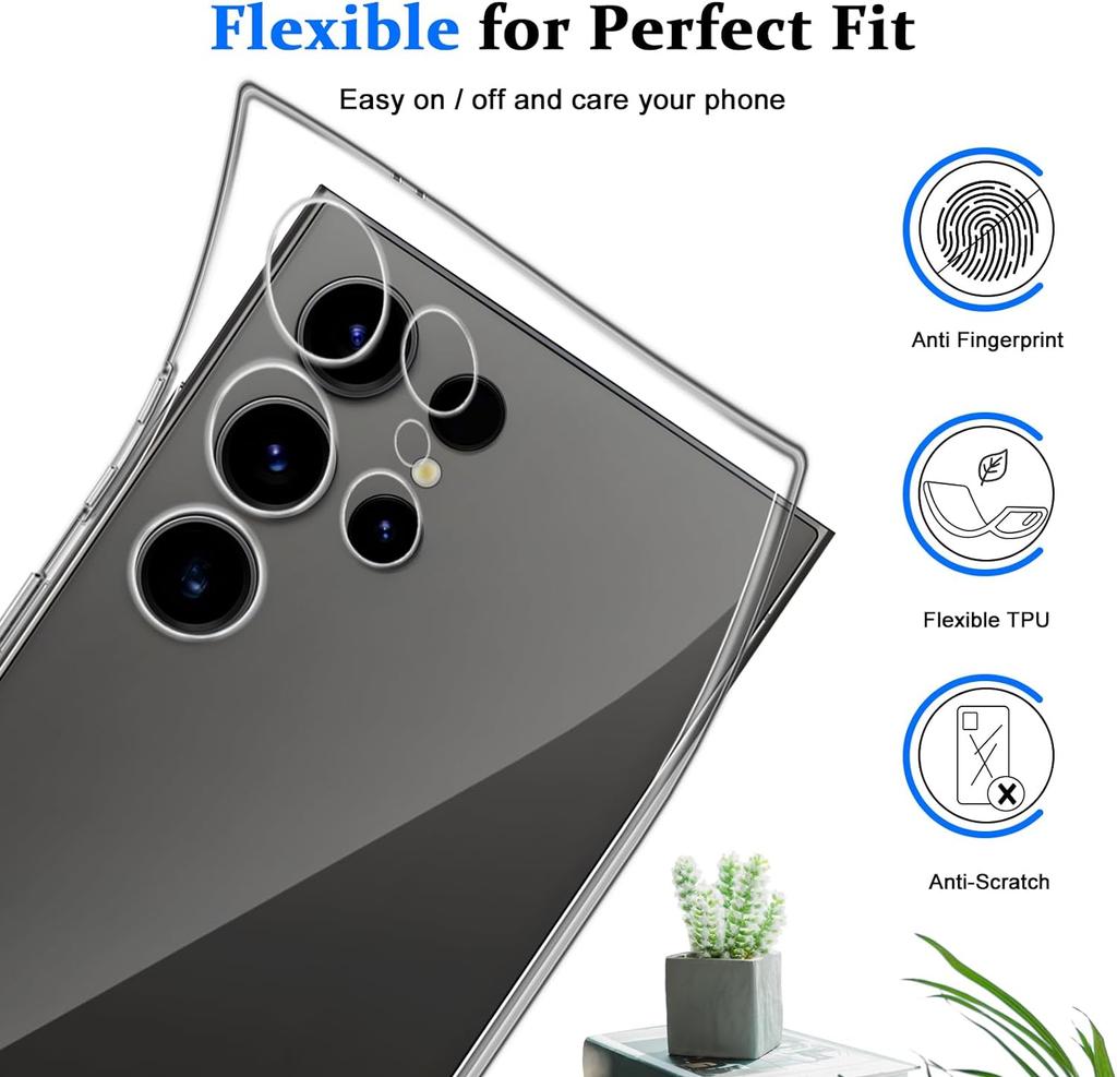 För Samsung Galaxy S24 Ultra TPU-skal Transparent Skyddande Baksida Anti-fingeravtryck
