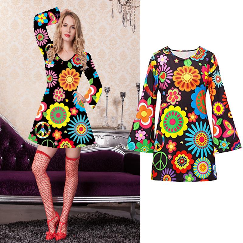 

Хэллоуинские костюмы для бара, винтажные костюмы хиппи 70-х, вечеринки в ночных клубах, сценические выступления 4XL